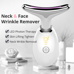 Masajeador térmico EMS para reafirmar y tensar el cuello, dispositivo eléctrico de belleza facial con fotones LED y microcorriente para eliminar arrugas para mujer