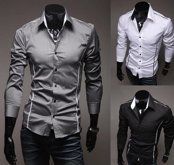 Camisa Masculina Moda Algodão Slim Camisa Masculina Manga Longa Alta Qualidade Casual Preto Branco Cinza Camisa Masculina Para Homens 