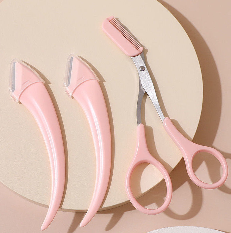 Cuchillo para recortar cejas con peine curvado en forma de luna, pequeños artículos de belleza