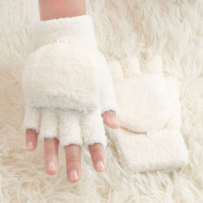 Coral Velvet Flip Half Finger Gloves