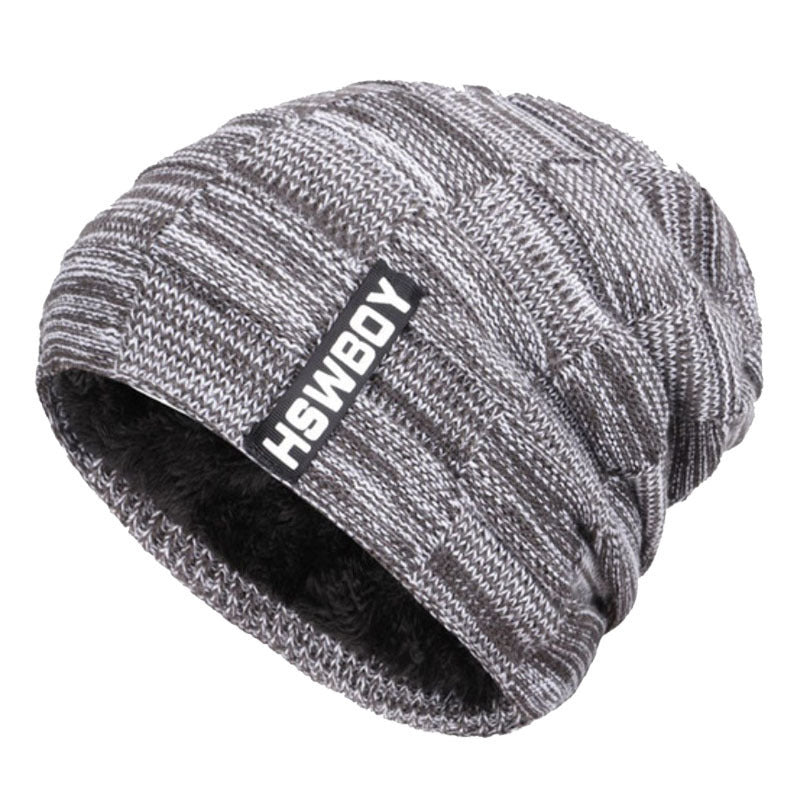 Gorro de punto con pelusa para hombre, cálido, de terciopelo, para otoño e invierno