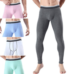 Calças masculinas curtas Long Johns com aquecimento, calças de algodão com contração da barriga e fundo fino