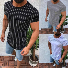 Camiseta de manga corta con cuello redondo a rayas para hombre