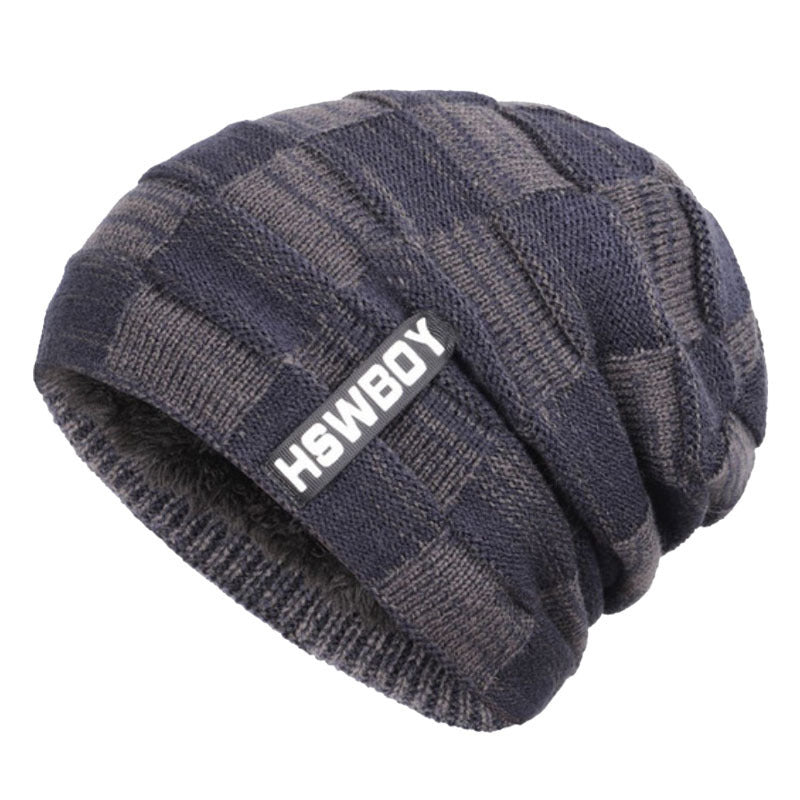 Gorro de punto con pelusa para hombre, cálido, de terciopelo, para otoño e invierno