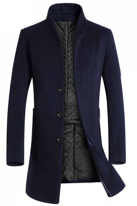 Casaco longo masculino de lã, trench coat 