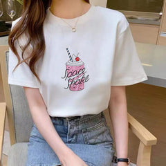 Nueva camiseta de manga corta blanca suelta adelgazante de moda de verano para mujeres estudiantes