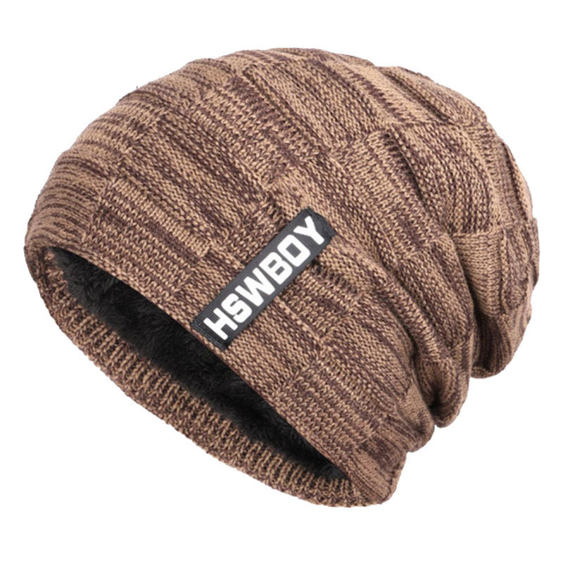 Gorro de punto con pelusa para hombre, cálido, de terciopelo, para otoño e invierno