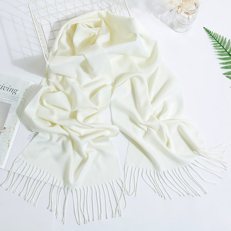 Men's And Women's Fashion Versatile Tassel Solid Color Scarf