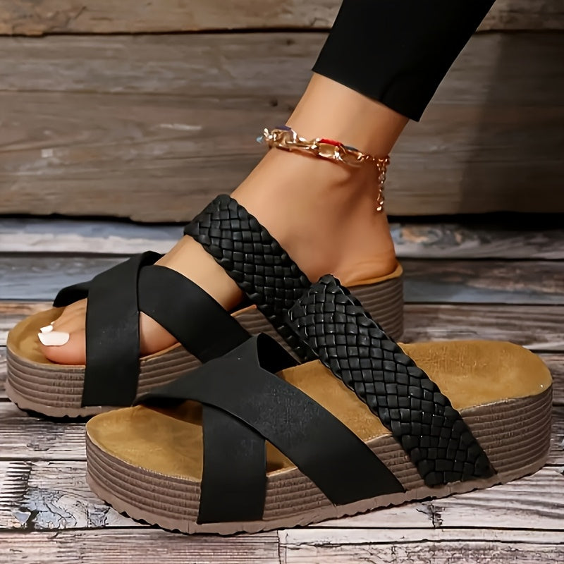 Women’s braided thick sole slippers – comfy, casual, with stylish cross straps