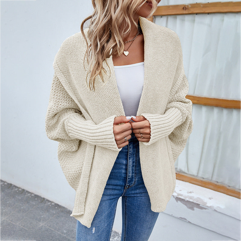 Novo suéter de malha solto cor sólida manga morcego grande lapela cardigan outono e inverno moda jaqueta para roupas femininas