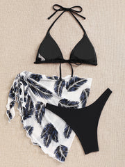 Sexy bikini set with stylish beach cover-up skirt – trendy 3-piece design, perfect for beach vacations and summer days.