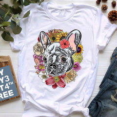 Camiseta con estampado de bulldog francés de estilo nuevo de verano para mujer, linda caricatura de bulldog