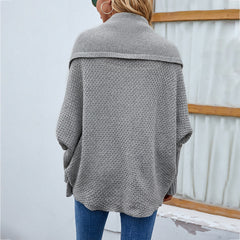 Novo suéter de malha solto cor sólida manga morcego grande lapela cardigan outono e inverno moda jaqueta para roupas femininas