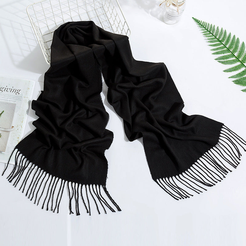 Men's And Women's Fashion Versatile Tassel Solid Color Scarf