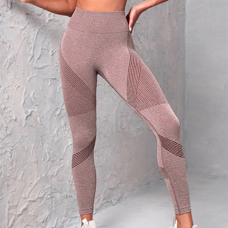 Calças de ioga de cintura alta sem costura, femininas, cor sólida, estampa listrada, leggings para levantamento de bumbum, fitness, corrida, esporte, academia, legging