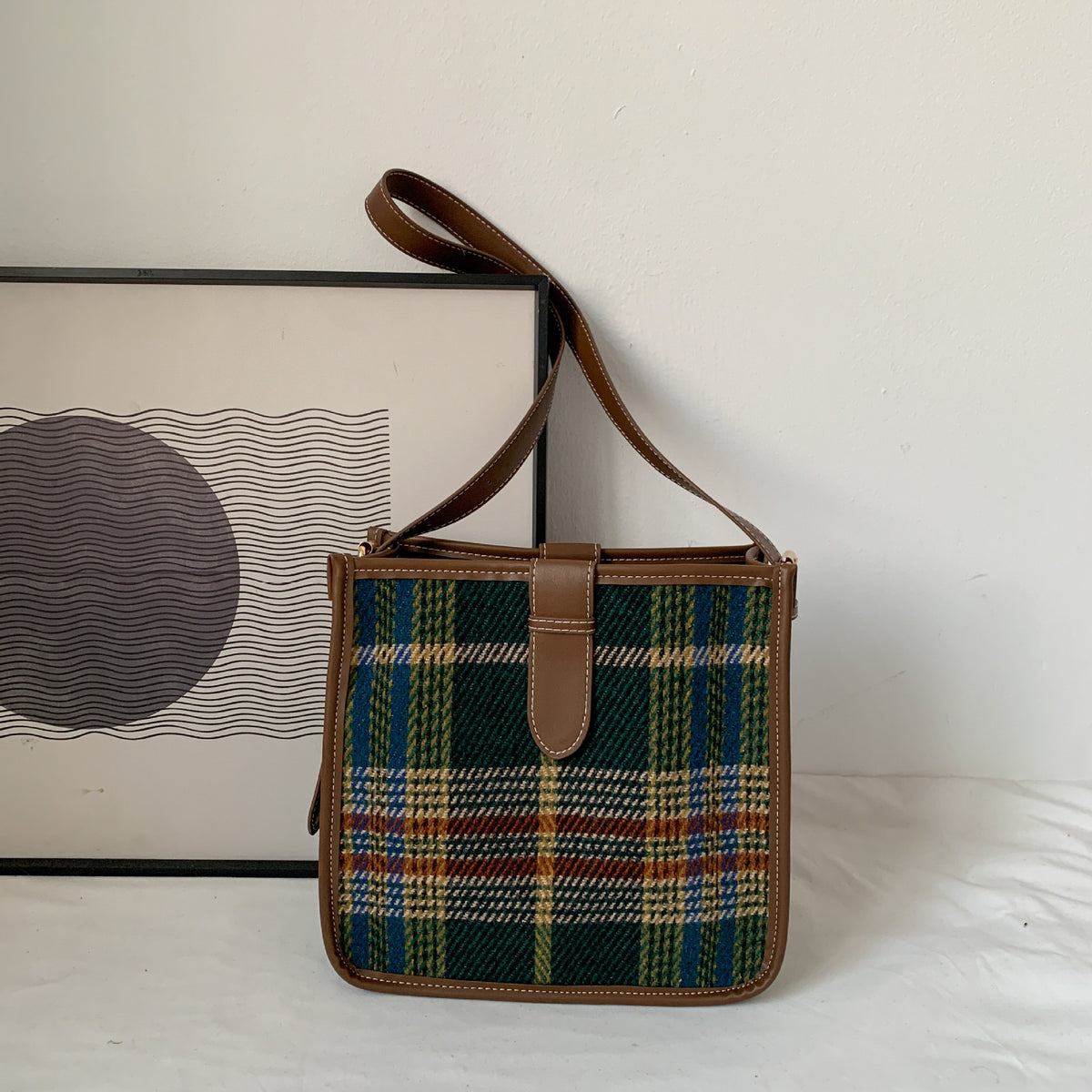 Bolso bandolera de cuadros retro para mujer