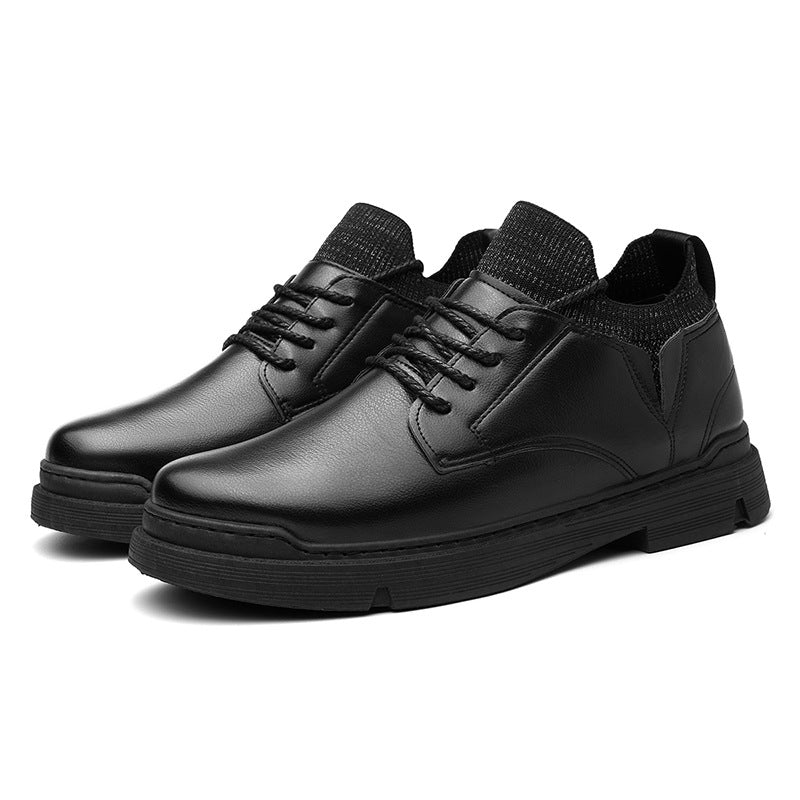 Moda bico redondo sola grossa PU sapatos masculinos