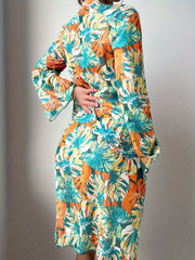 3-Piece Tropical Print Swimsuit Set – high-stretch ribbed fabric, cross spaghetti strap detail. Perfect for summer and beachwear.