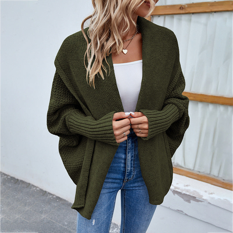 Novo suéter de malha solto cor sólida manga morcego grande lapela cardigan outono e inverno moda jaqueta para roupas femininas