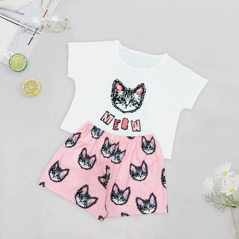 Conjunto de pijama de algodão com manga curta e colete feminino