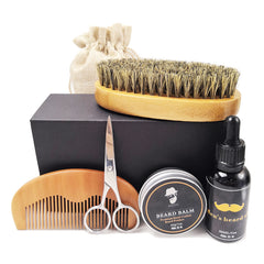 Cera para barba, aceite para barba, peine de madera, cepillo de cerdas, tijeras de afeitar