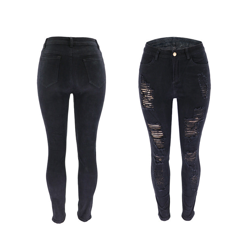 Jeans feminino slim fit multicolorido rasgado no joelho para reparo