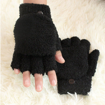 Coral Velvet Flip Half Finger Gloves