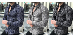 Moda Camisa Para Hombre de Vestir Mangas Largas Hojas de Arbol Ropa Fina Nuevo