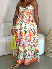 Elegant Plus-Size Halter Dress – Vibrant Floral & Animal Print, Lightweight Polyester, Perfect for Summer Getaways