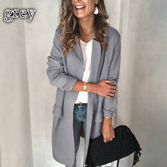 Blazer casual de bolso falso de manga comprida de cor sólida 