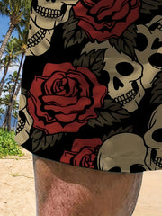 Edgy and effortless – skull & rose swim shorts made to turn heads by the pool or on the sand.