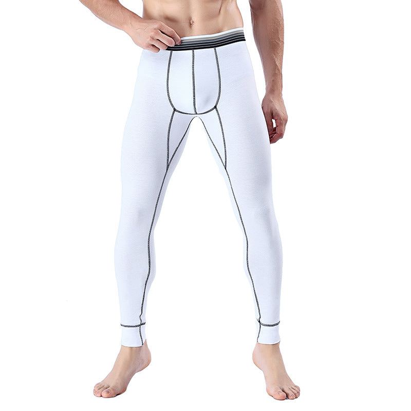 Calças masculinas curtas Long Johns com aquecimento, calças de algodão com contração da barriga e fundo fino