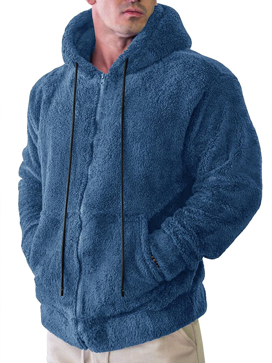 Casaco masculino com capuz e cardigan de pelúcia de cor sólida