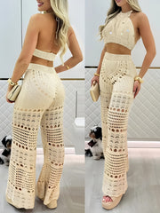 Chic Two-Piece Set – Breezy Hollow Design, Soft Woven Fabric, Perfect for Coastal Days