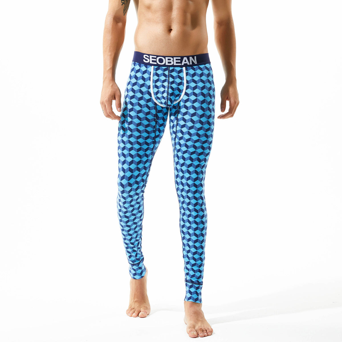 Calça térmica masculina de algodão respirável e elástica Long Johns