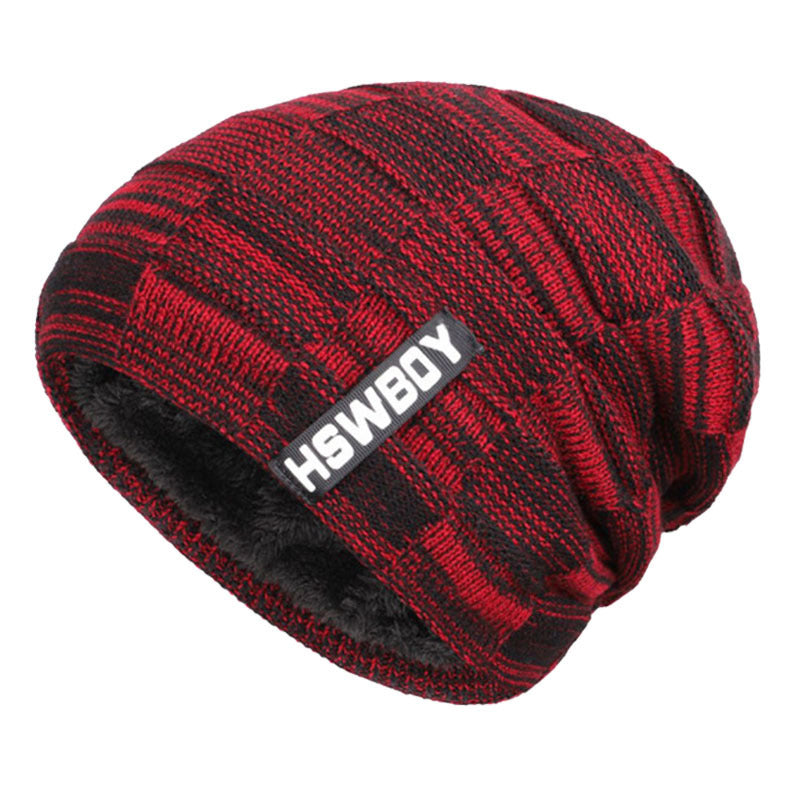 Gorro de punto con pelusa para hombre, cálido, de terciopelo, para otoño e invierno