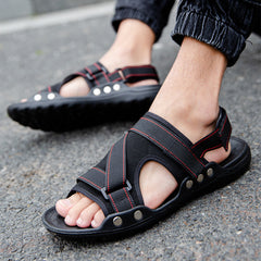 Sandálias Romanas Casuais Masculinas Sapatos de Velcro com Tira