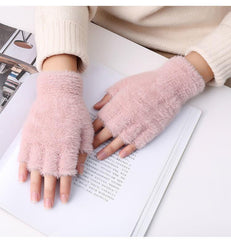 Coral Velvet Flip Half Finger Gloves