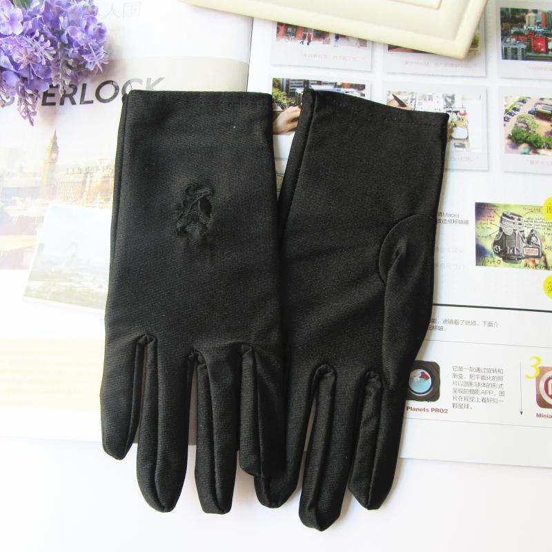 Etiquette embroidered high stretch thin gloves