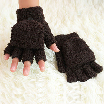 Coral Velvet Flip Half Finger Gloves