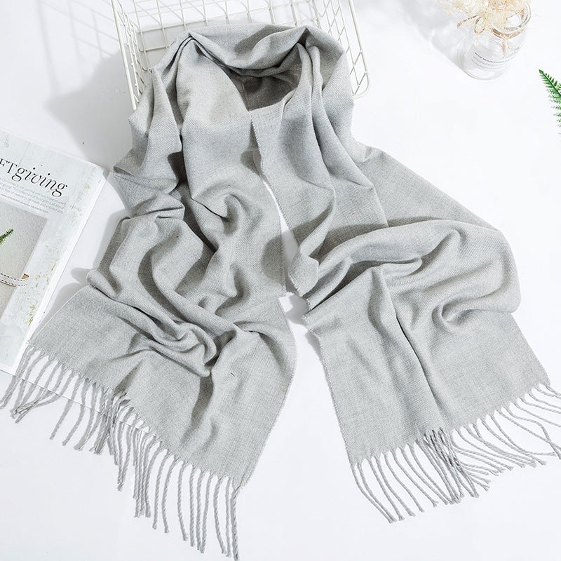 Men's And Women's Fashion Versatile Tassel Solid Color Scarf