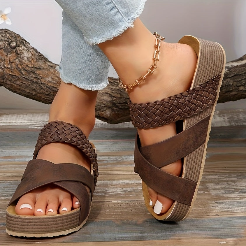 Women’s braided thick sole slippers – comfy, casual, with stylish cross straps