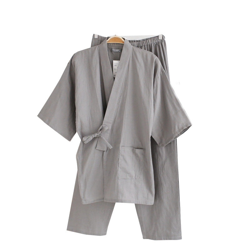 Pijama tipo kimono para hombre, de algodón, de gasa doble, holgado