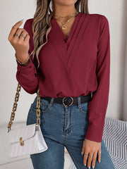 Fashion V-Neck Long Sleeve Shirt Elegant Commuter Solid Blouse Office Women's Clothing