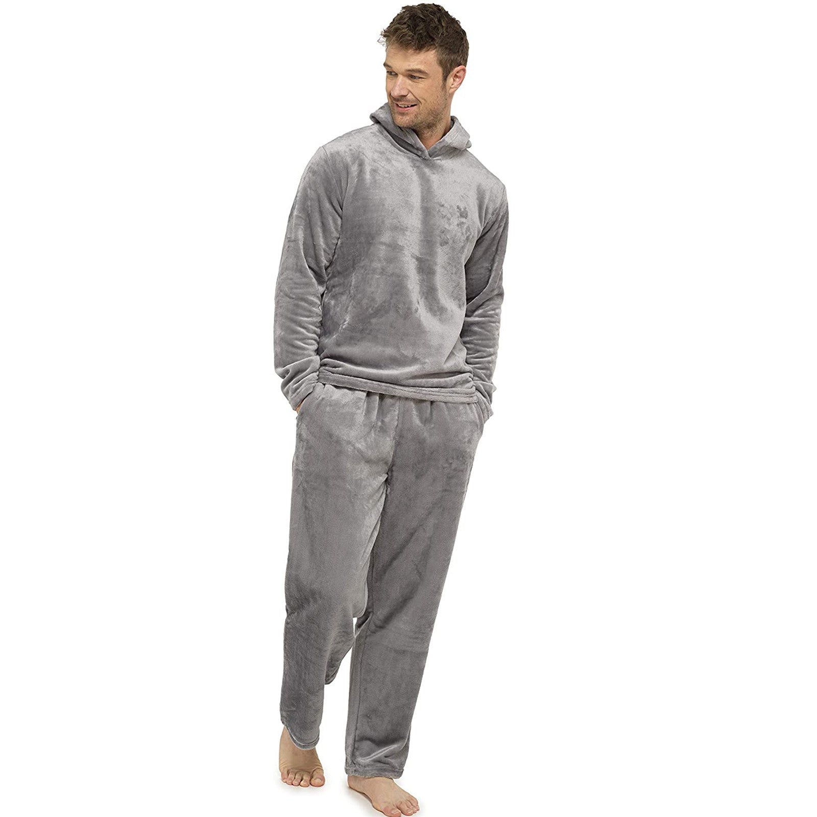 Pijama de hombre de franela gris sencillo para el hogar