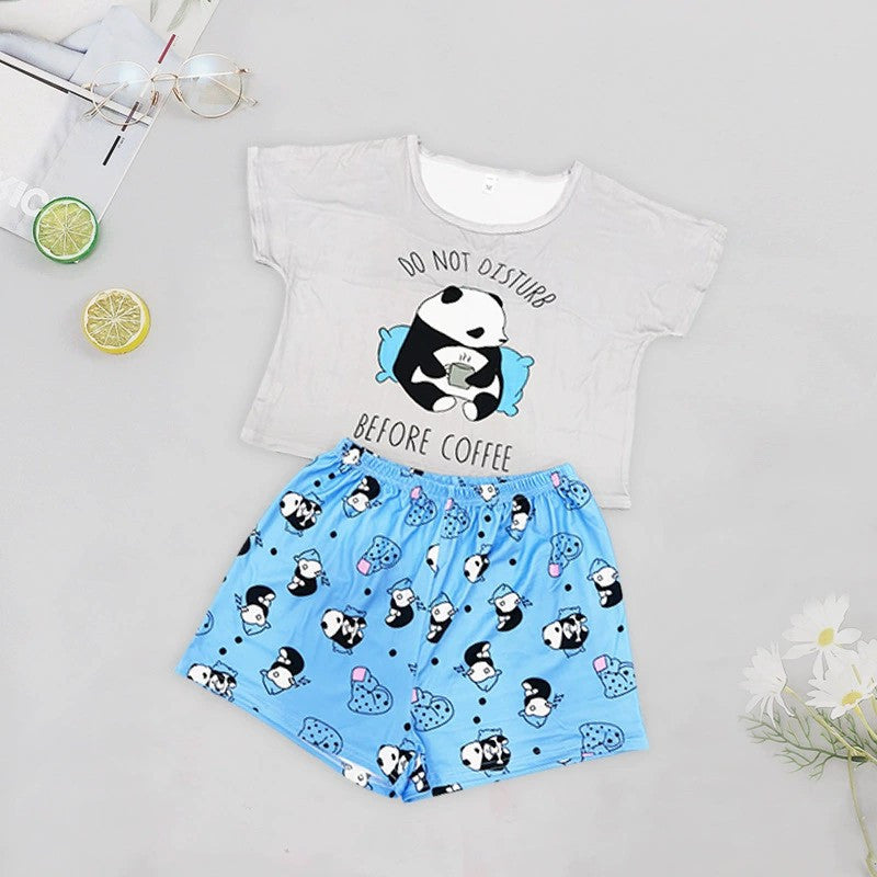 Conjunto de pijama de algodão com manga curta e colete feminino