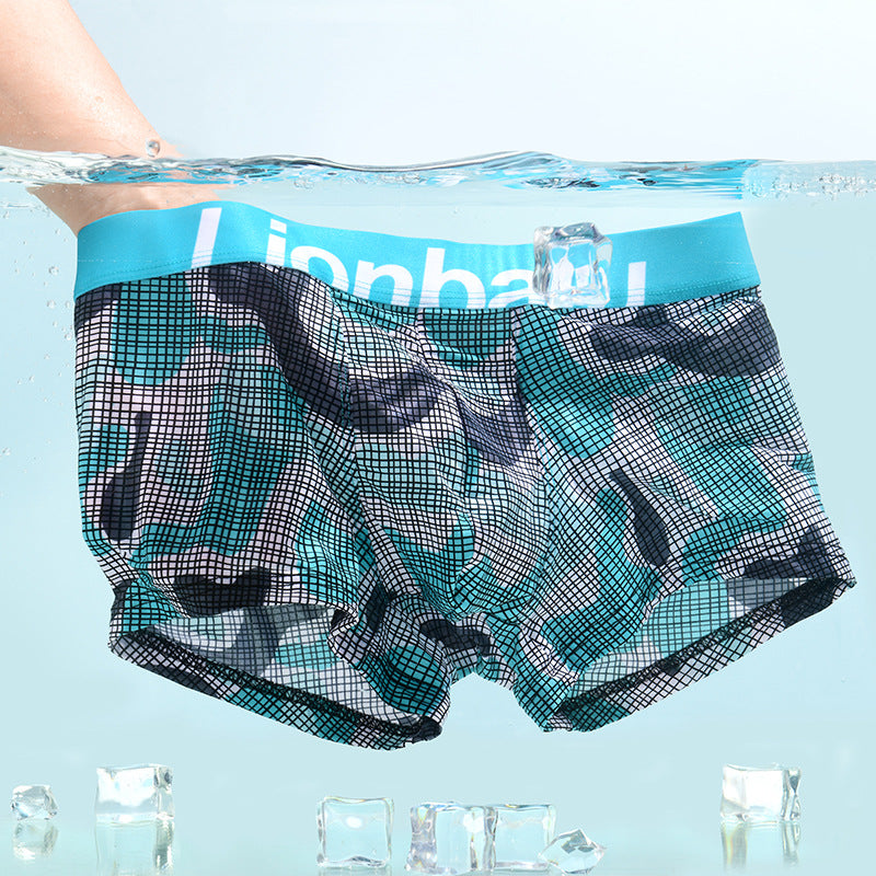 Boxers masculinos de seda gelada leves respiráveis ​​​​para meninos jovens estampados cuecas boxer