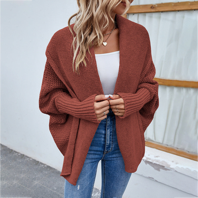 Novo suéter de malha solto cor sólida manga morcego grande lapela cardigan outono e inverno moda jaqueta para roupas femininas