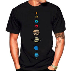 Camiseta de manga corta con cuello redondo y diseño de planetas del sistema solar para hombre de verano