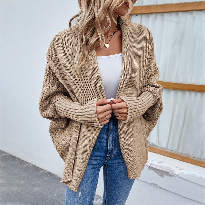 Novo suéter de malha solto cor sólida manga morcego grande lapela cardigan outono e inverno moda jaqueta para roupas femininas